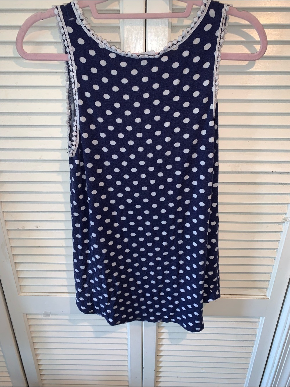 Bombom Navy blue and white polka dot sleeveless blouse Small - Picture 5 of 5
